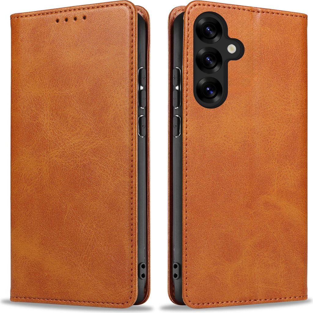 Handyhülle für Samsung Galaxy S25+ Kunstleder Flip Cover Hülle Handytasche Case Kartenfach Farbe: Hellbraun
