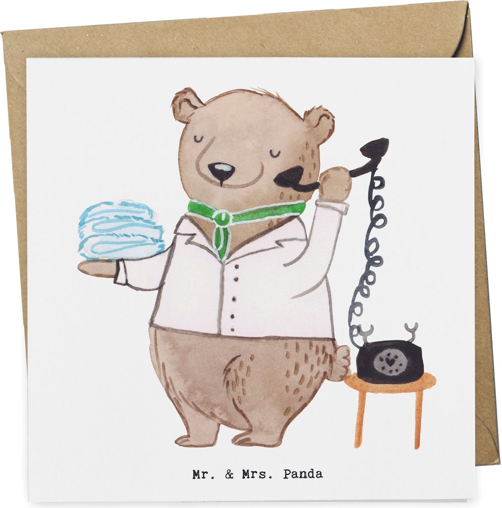 Mr. & Mrs. Panda Glückwunschkarte Hotelfachfrau Herz - Weiß - Geschenk, Roomservice, doppelkarte, faltkarte, anlasskarte, Hotelier, Zimmerserive,...