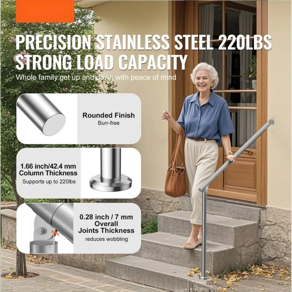 Rampe d'escalier 103cm en acier robuste pour sécurité entrée extérieure