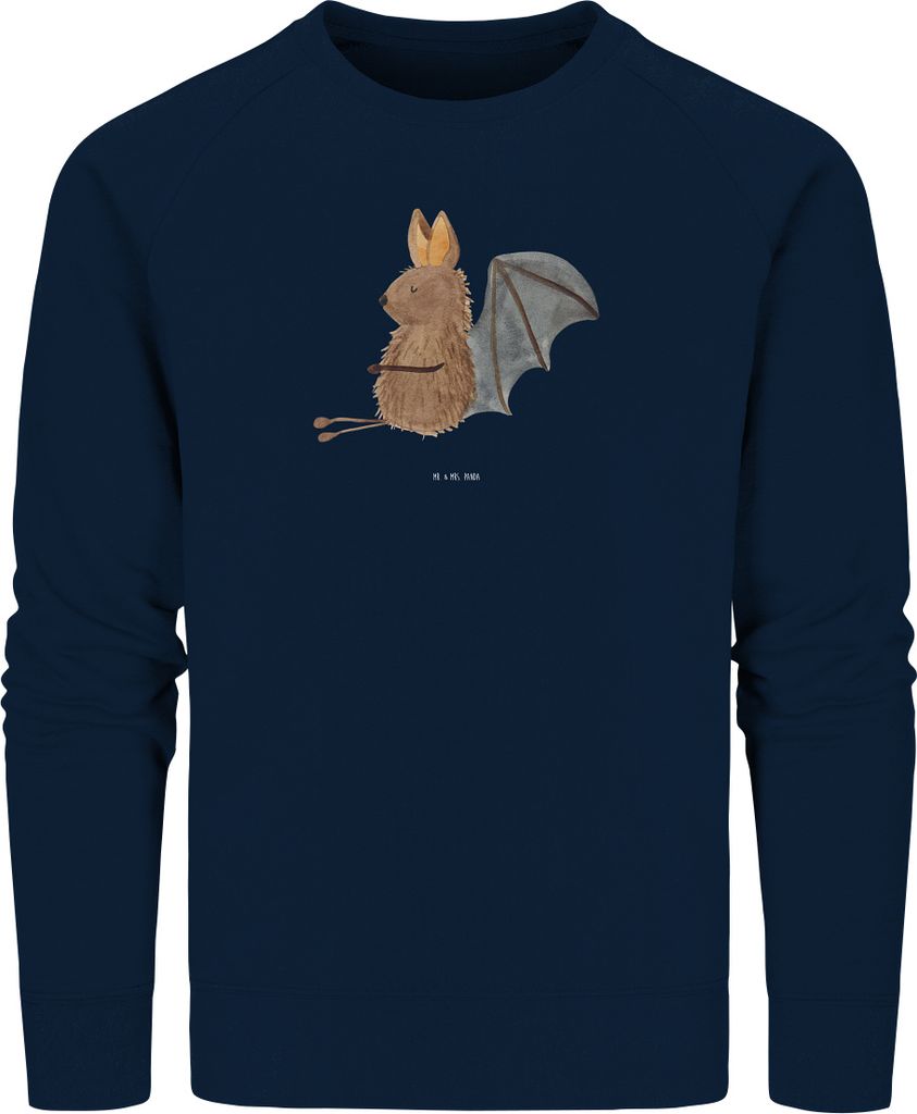Mr. & Mrs. Panda Bio Baumwoll Pullover Fledermaus Sitzen Größe XS - French Navy - Geschenk, Nachhaltiger, Sweater, Fledermäuse, Lustige Sprüche...