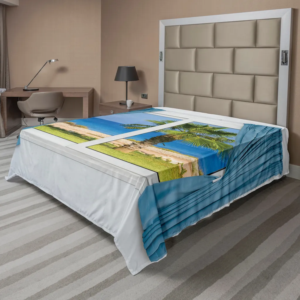 Drap de lit doux et confortable Sunny Day Shore motif palmiers bleus