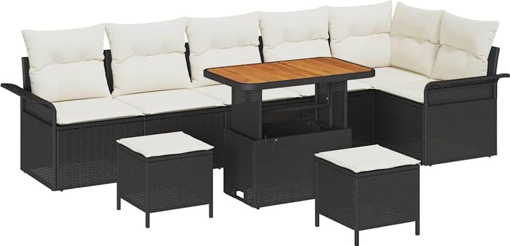 "SALE 2026" Garten-Sofa-Set - Balkonmöbel/Loungeset - elegantes Design - mit Kissen mit Speicher 9 pcs Schwarz und Creme - 90x55x71cm - Gartensofa...