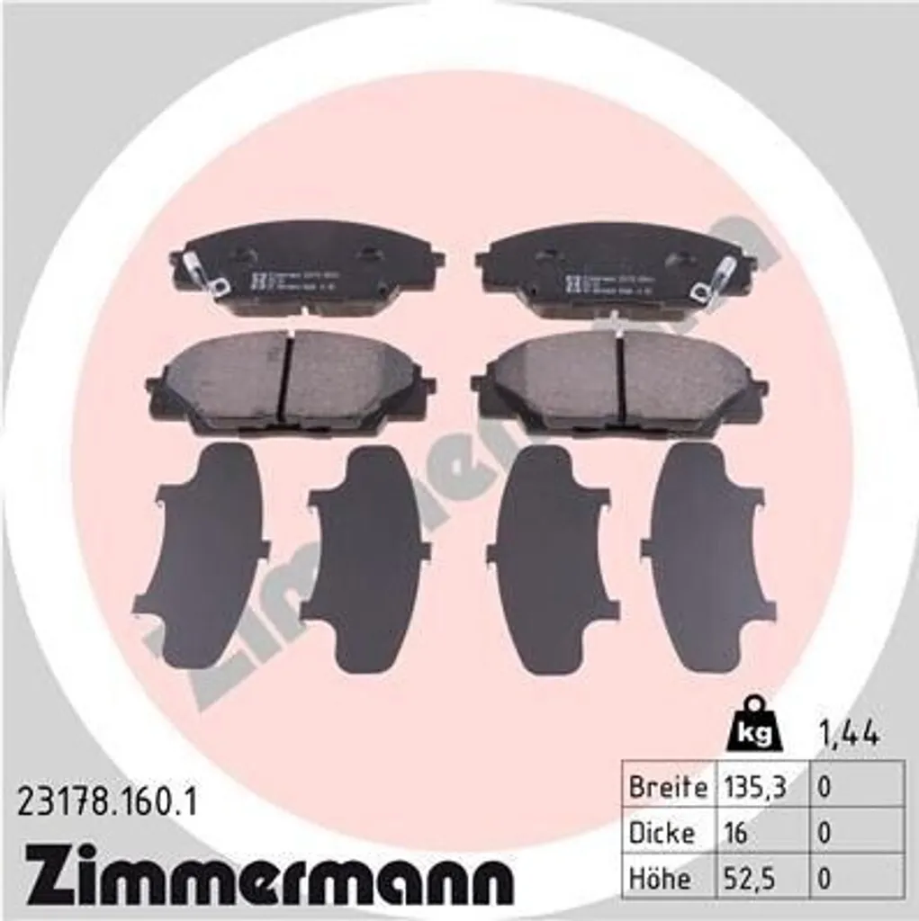 Plaquettes Zimmermann 23178.160.1 avec protection thermique pour Civic