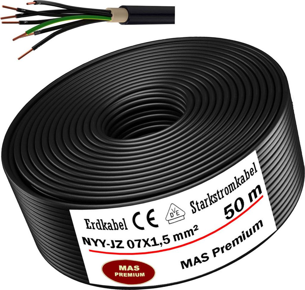 50m Erdkabel Starkstromkabel NYY-JZ 7X1,5 mm² Elektrokabel