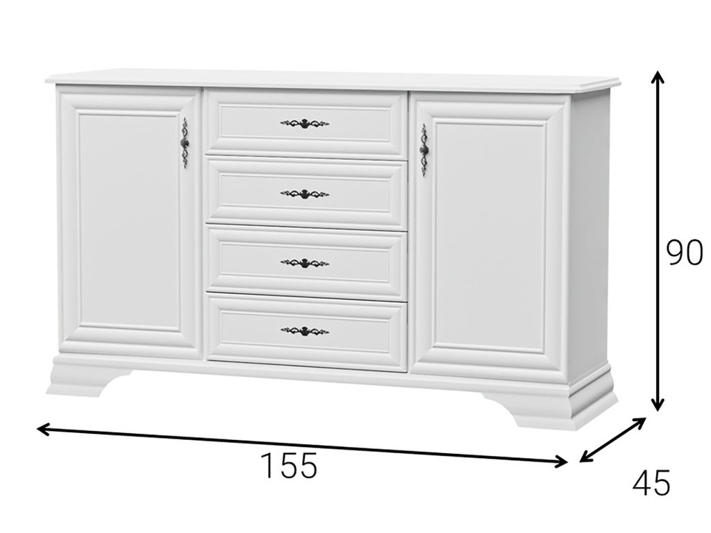 Komoda biela 90x155x45 cm so 4 zásuvkami 2 dvierkami v Obrázok produktu 