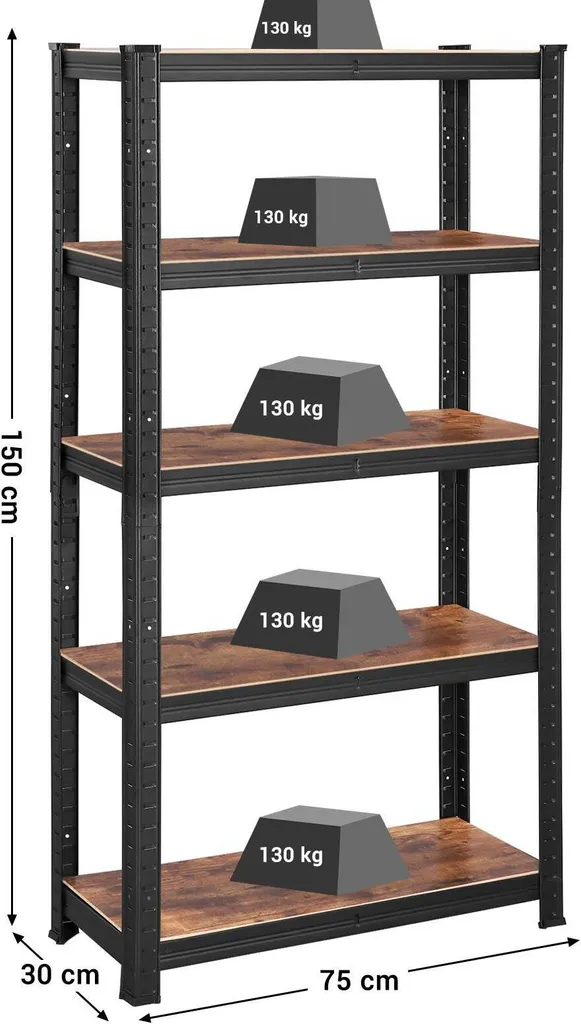 Étagère de Rangement Réglable 650kg avec 5 Niveaux de Stockage Pro