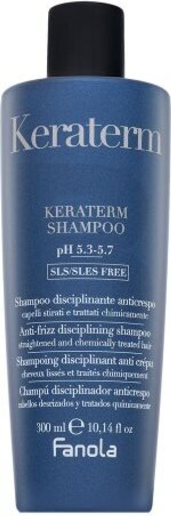 A bottle of Fanola Keraterm Shampoo against frizz.