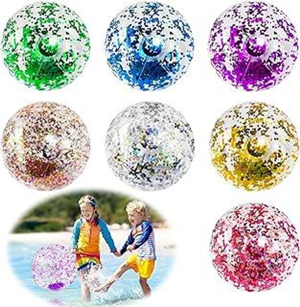 7 Stück Wasserball Aufblasbar Beachball Aufblasbare Glitter Wasserbälle Farbig Aufblasbarer Ball Set Strandball Schwimmball Für Sommeraktivität...