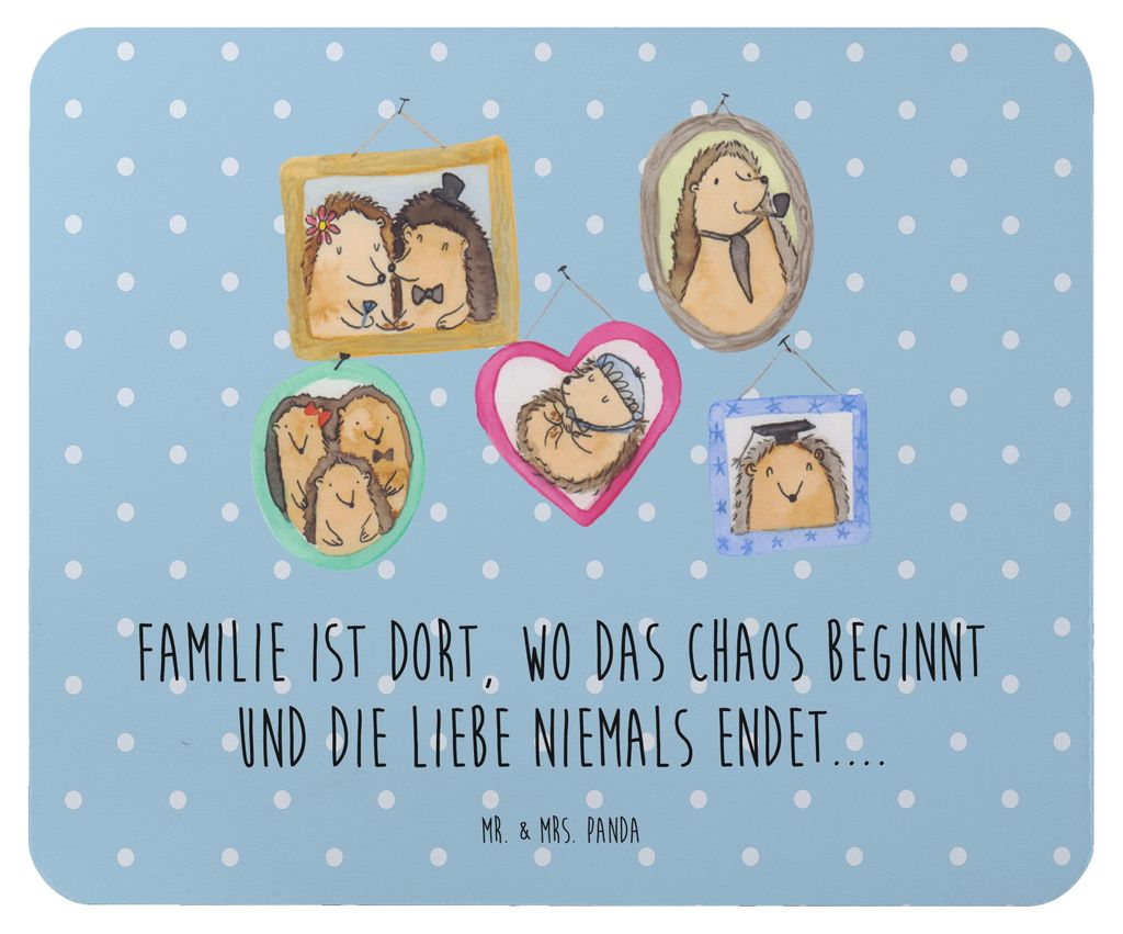 Mr. & Mrs. Panda Mousepad Igel Familie - Blau Pastell - Geschenk, Muttertag, Liebe, Bilder, Zusammenhalt, Mouse Pad, mausteppich, Mauspad, laptop, ...