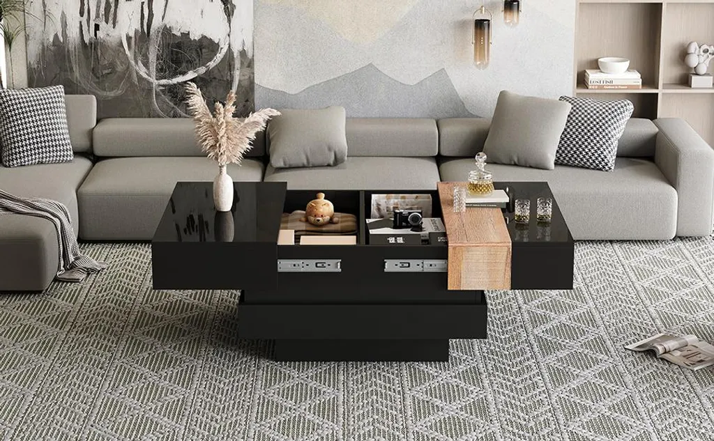 Table basse design anti-encombrement avec coffre intégré noir - 10