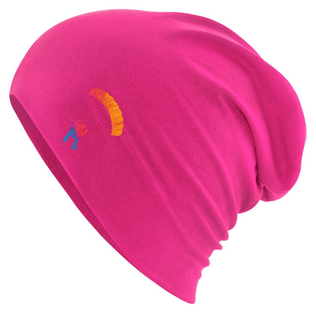 Huuraa Beanie Fallschirmspringen bunte Silhouette Fuchsia One Size Baumwolle und Elasthan Mütze Geschenkidee