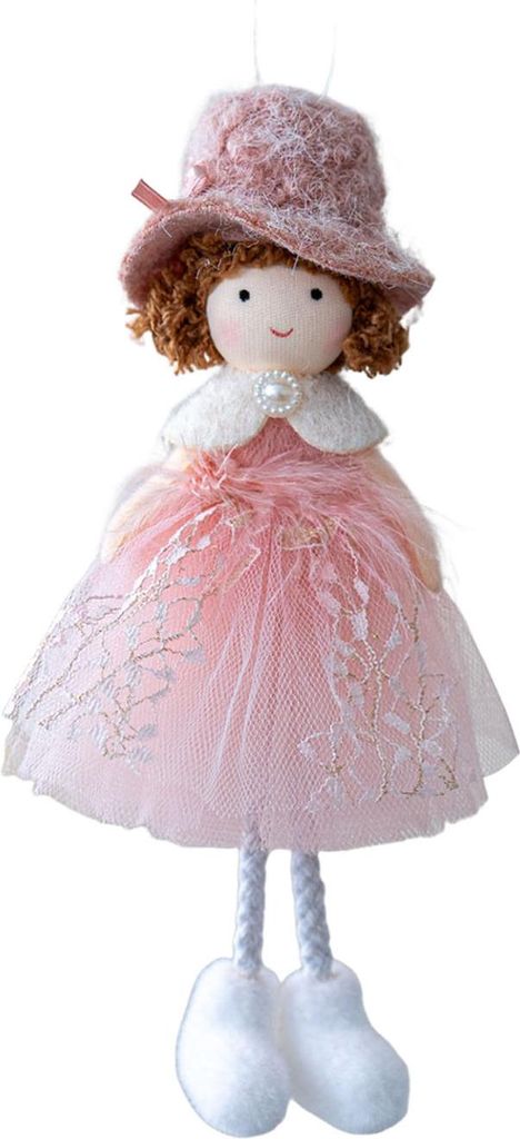 Weihnachtsengel-Puppe, Hängedekoration, Zylinder, Spitzenkleid, langbeiniges Plüschmädchen, Hängeschmuck, Anhänger für Weihnachtsfeiern