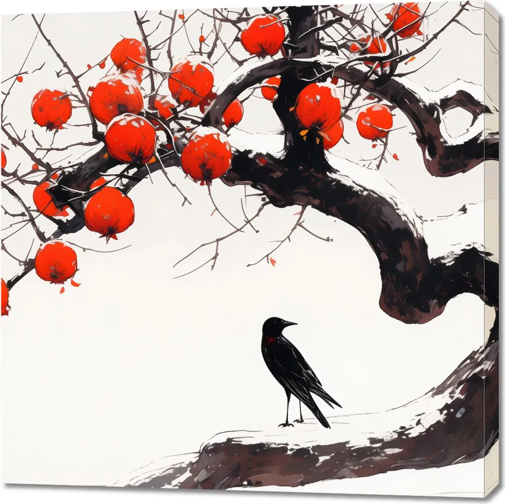 Tableau 90x90 cm Corbeau près d'un arbre - Toile Décorative Carrée