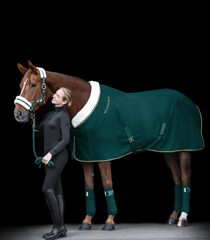 Couverture séchante cheval Waldhausen 155 cm Bleu nuit et Rose gold
