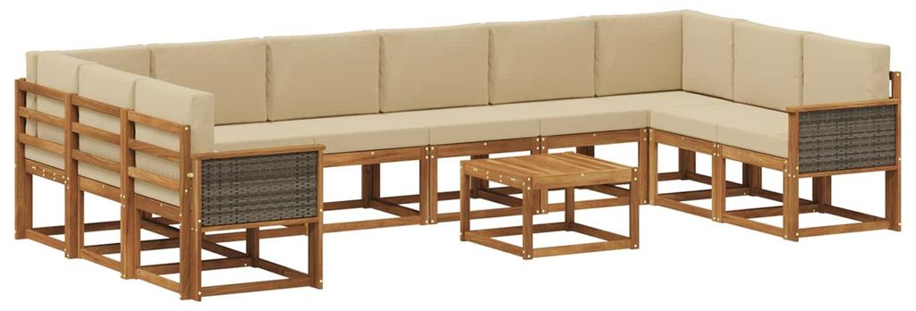 vidaXL Outdoor-Sofagarnitur 11 pcs Natur und Beige Massivholz Akazie