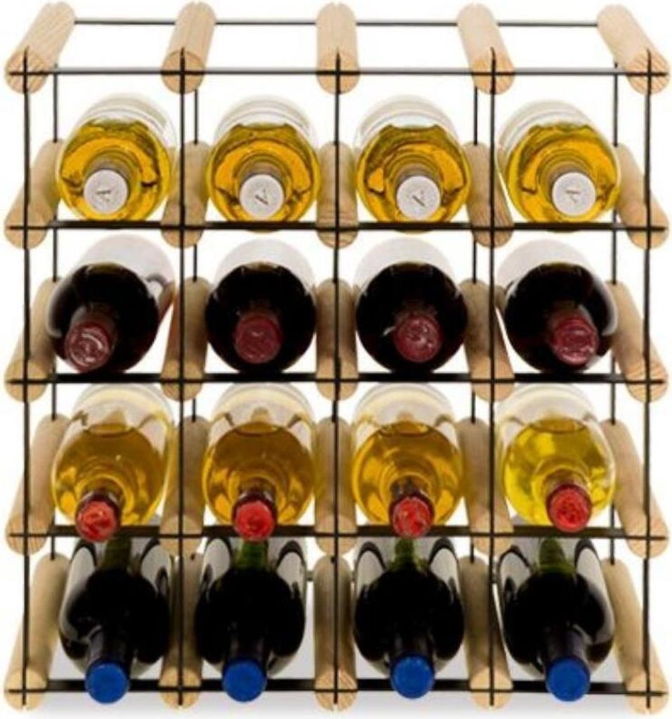 Modulares Weinregal VINOTECA MOD METAL | HxBxT 42,5x42,5x24,5cm | 4x4 Flaschen | Massives Kiefernholz | Natur