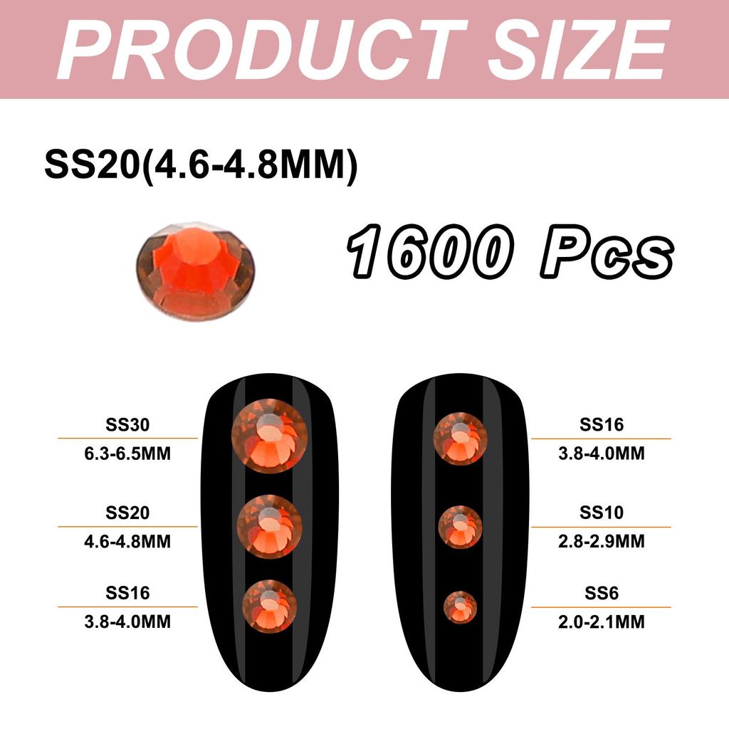 1600 Stš¹ck SS20 Runde Flatback Kristall 4,6-4,8mm Glas Strasssteine Diamanten fš¹r DIY Basteln Kleidung Schuhe Nagelkunst Dekoration, Orange