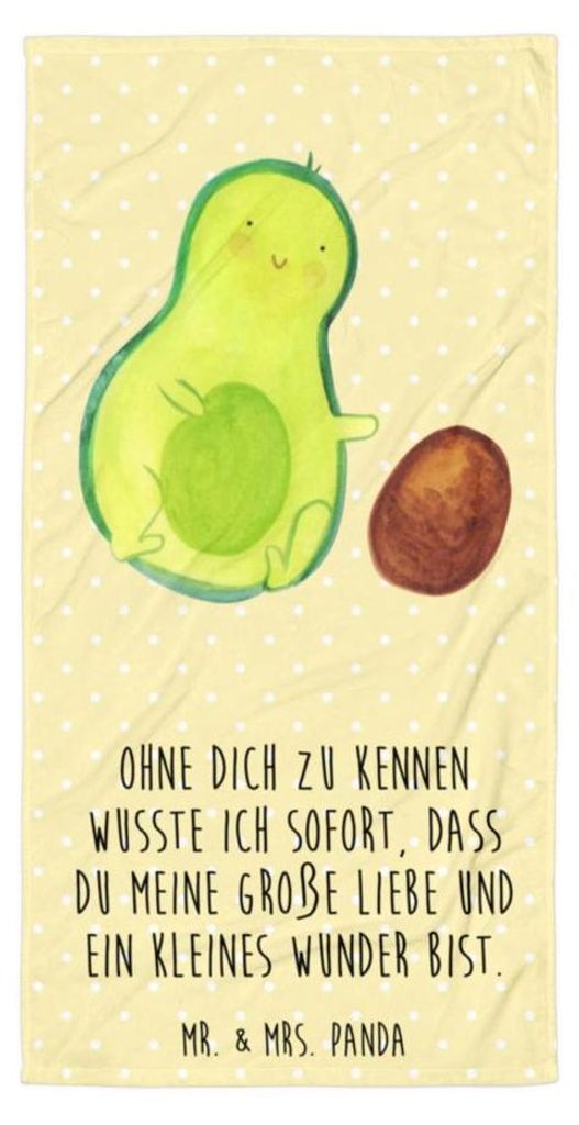 Mr. & Mrs. Panda Handtuch Avocado Kern rollt - Gelb Pastell - Geschenk, Duschtuch, Strandtuch, Liebe, Badehandtuch, Schwangerschaft, Großes, Baby,...
