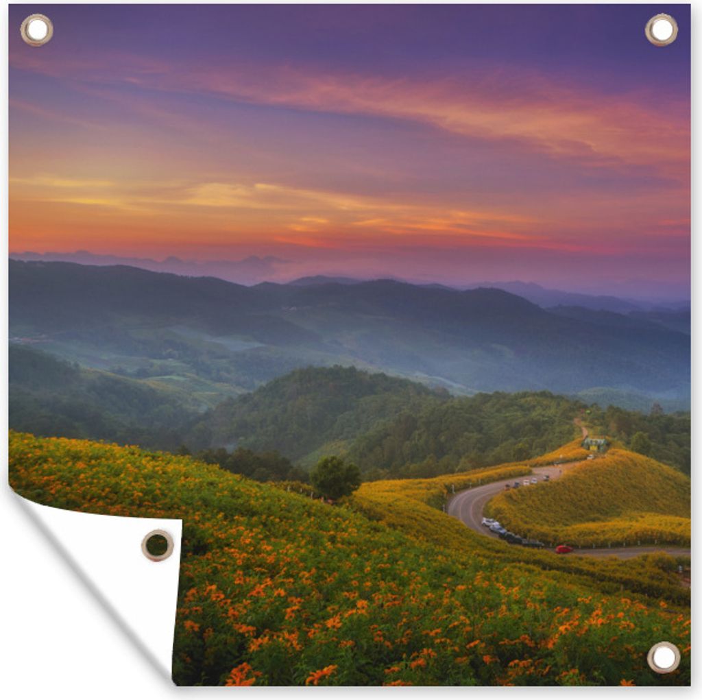 MuchoWow 50x50 cm Outdoor-Poster Gartendeko Sichtschutz Garten Poster für den Garten Berge - Farben - Pastell