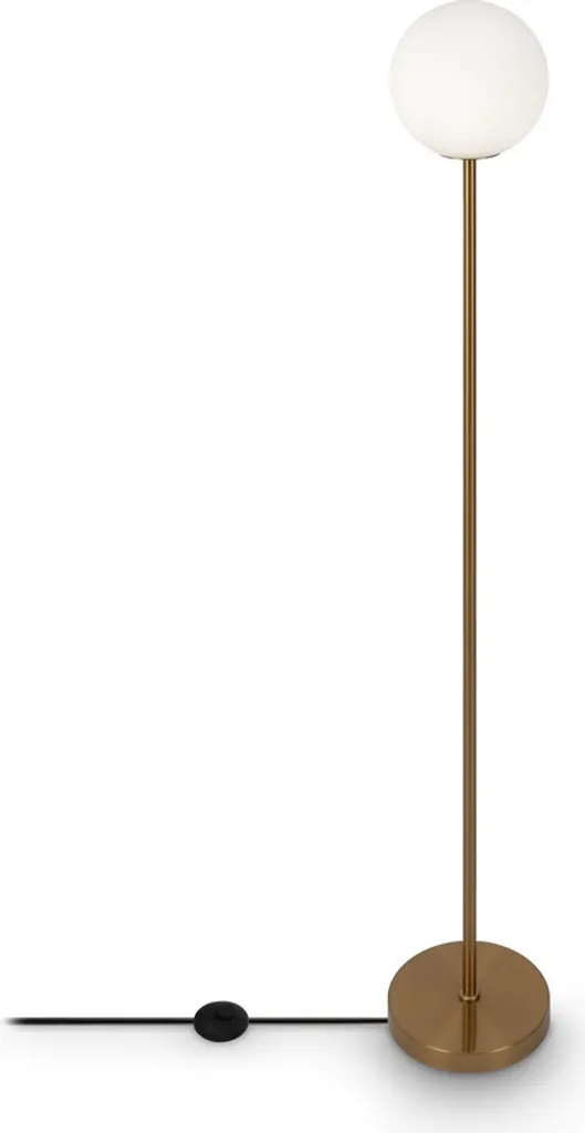 Lampadaire design Ring laiton et sphère blanche diffuseur Maytoni
