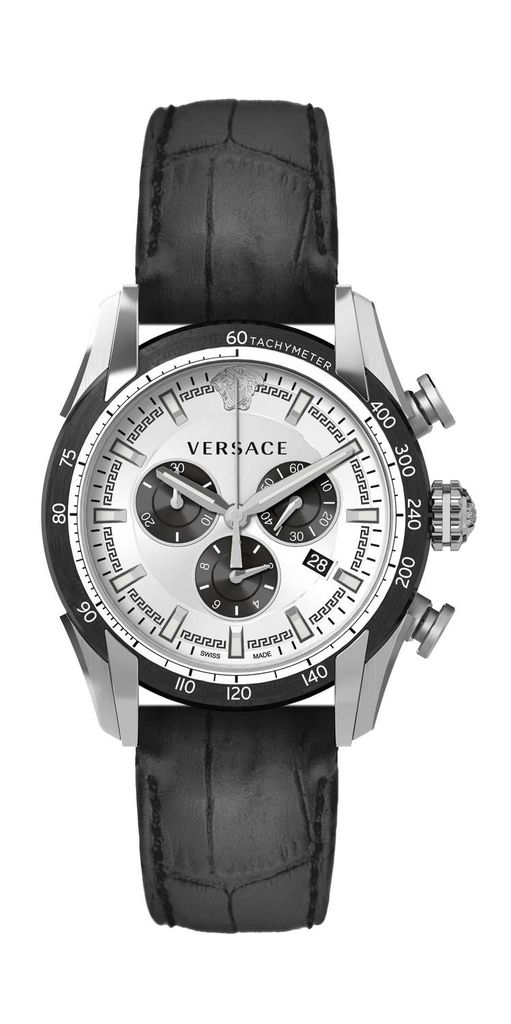Versace VEDB00519 V-Ray Chronograph silber schwarz Leder Armband Uhr Herren NEU