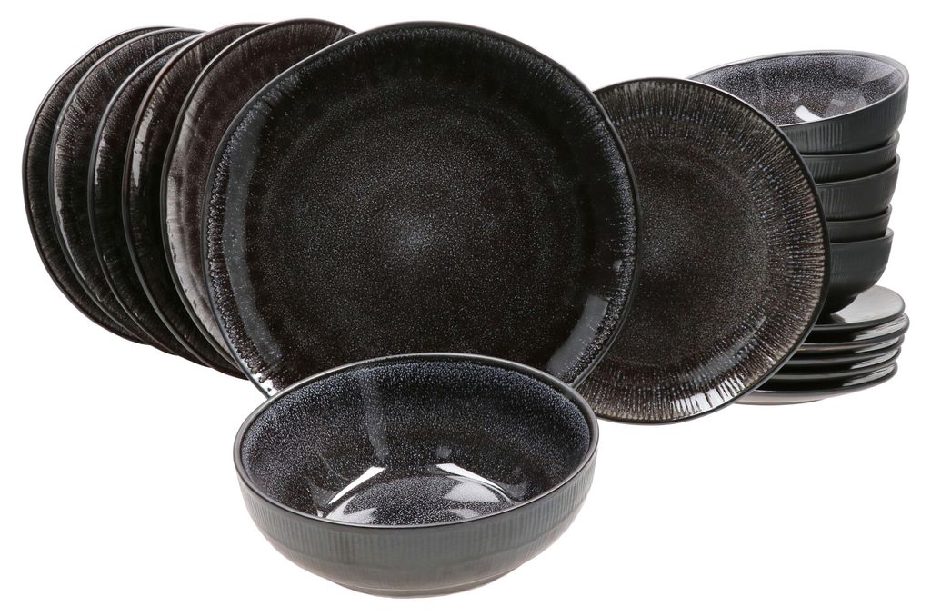 18-częściowy zestaw talerzy Reactive Glaze Black 6-osobowa Zdjęcie produktu 