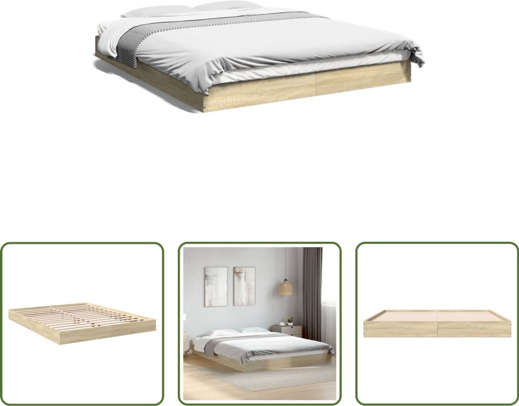 The Living Store Bettgestell Sonoma-Eiche 160x200 cm Produktbild 