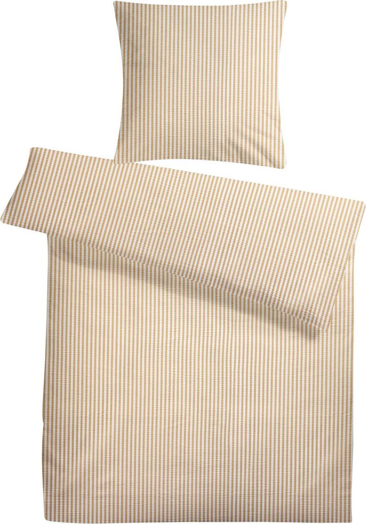 Seersucker Bettwäsche 155x220 Streifen Beige Sommer Bettwäsche gestreift Bettbezug 155 x 220 - Bügelfrei