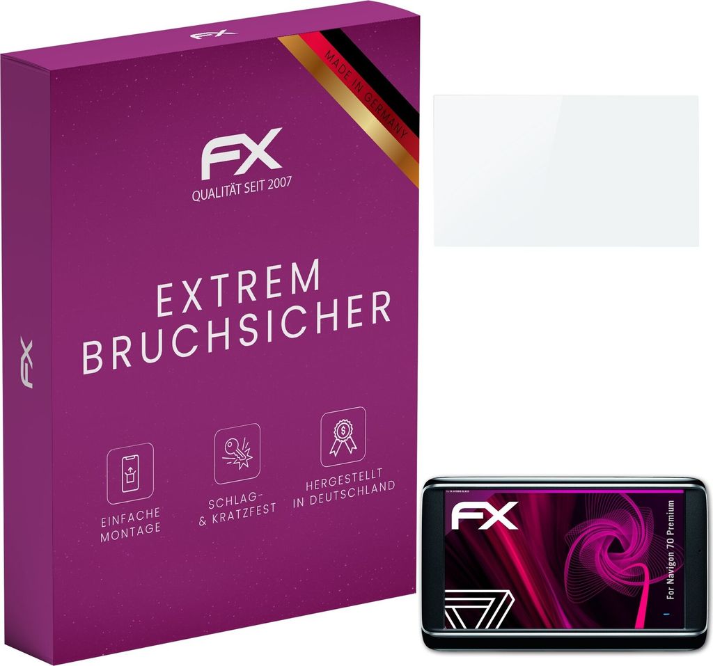 atFoliX FX-Hybrid-Glass Displayfolie kompatibel mit Navigon 70 Premium Glasfolie