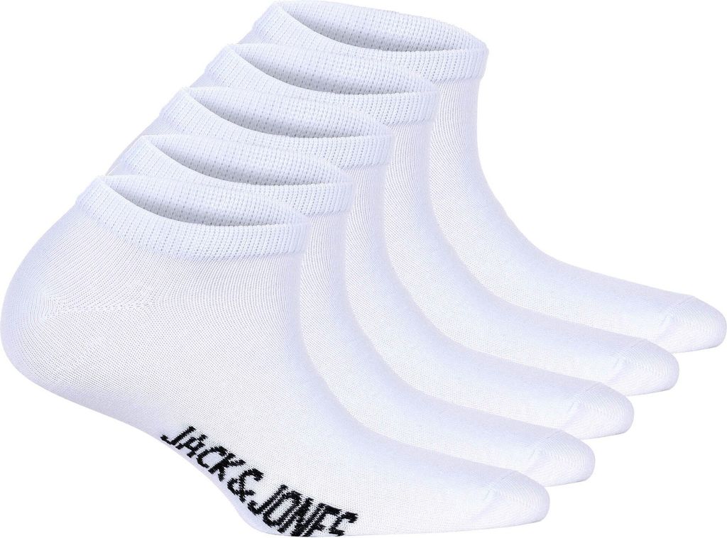 JACK&JONES Kinder Sneakersocken, 5er Pack - JACDONGO SOCKS, Baumwollmischung, einfarbig Weiß 33-37