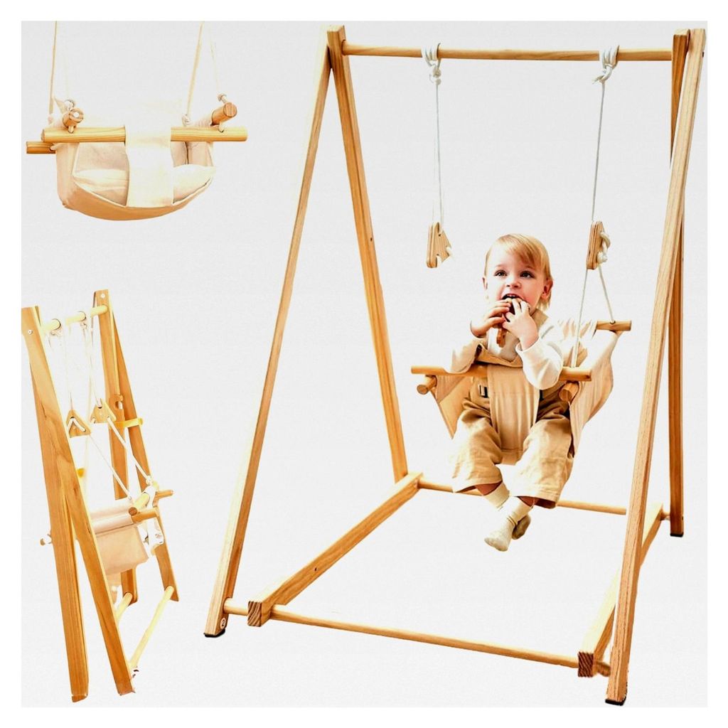 Babyschaukel aus Kiefernholz mit klappbarem Schaukelsitz, Babyschaukelstuhl und Baby Swing, Holzspielzeug für Babys, Indoor- und Outdoor-Schaukel,...