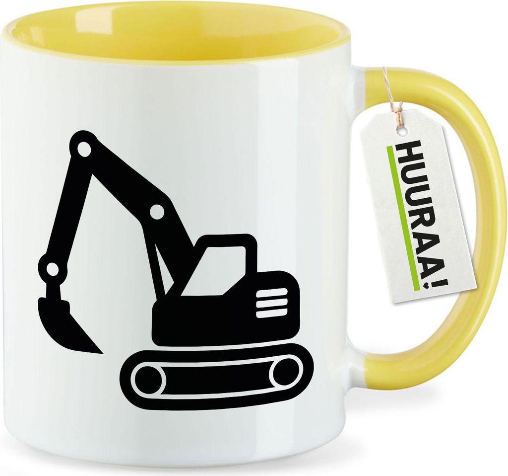 Huuraa Kaffeetasse Bagger Baumaschine 330ml Gelb Keramik Kaffeebecher Geschenkidee