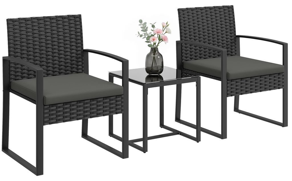Outsunny Rattan Bistroset, 3 teiliges Gartenmöbel-Set mit 2 Produktbild 