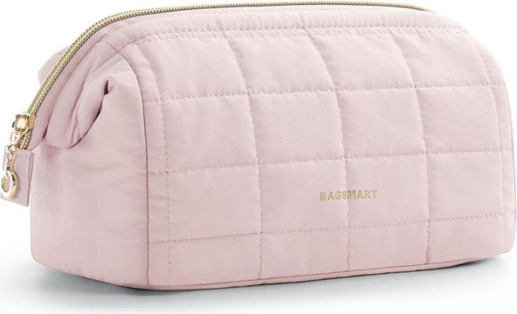 Reisekosmetiktasche, flauschig gepolsterte Kosmetiktasche, Make-up-Organizer für Damen, Tasche mit großer Öffnung, Reiseutensilien, Toilettenart...