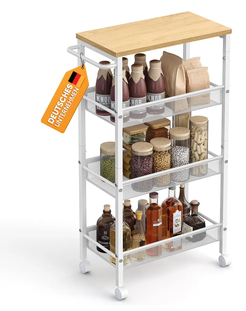 Étagère d'Angle sur Roulettes pour Cuisine et Salle de Bain - 4 Étages