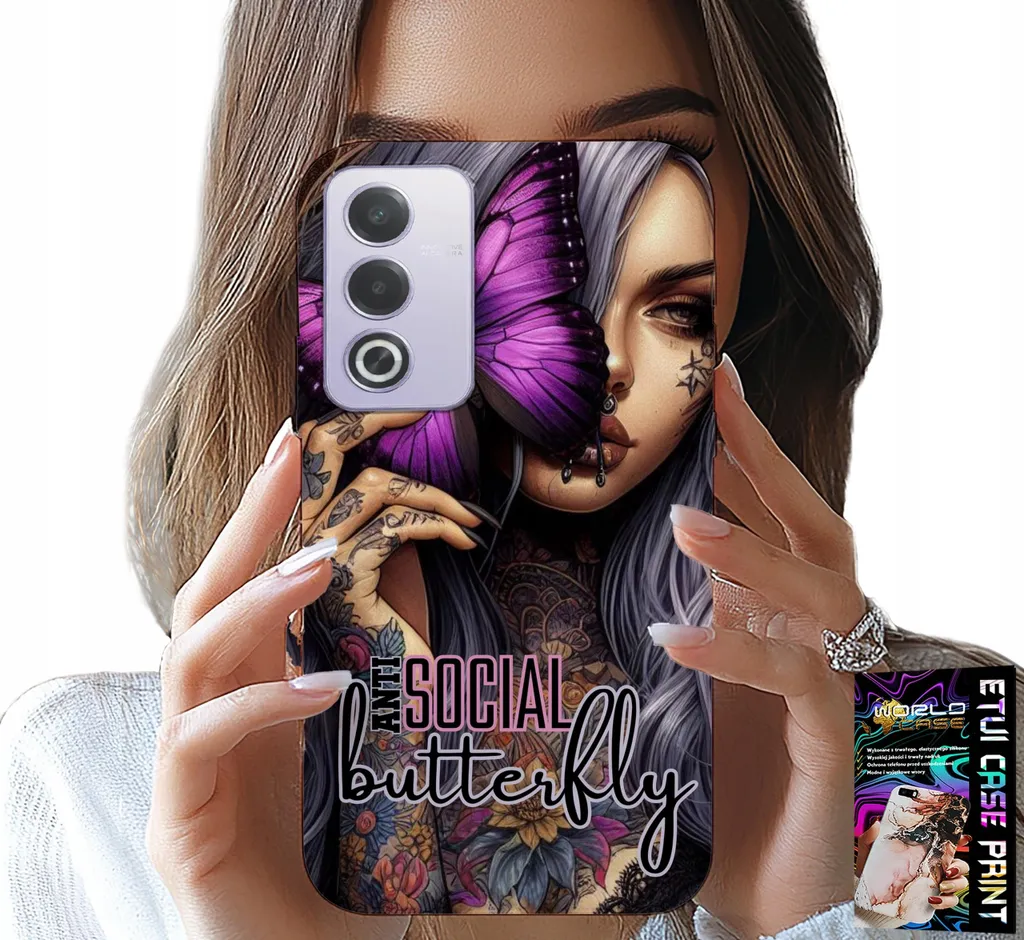 Custodia per Oppo A80 5G - Anti Social Butterfly Pink Butterfly + Foil