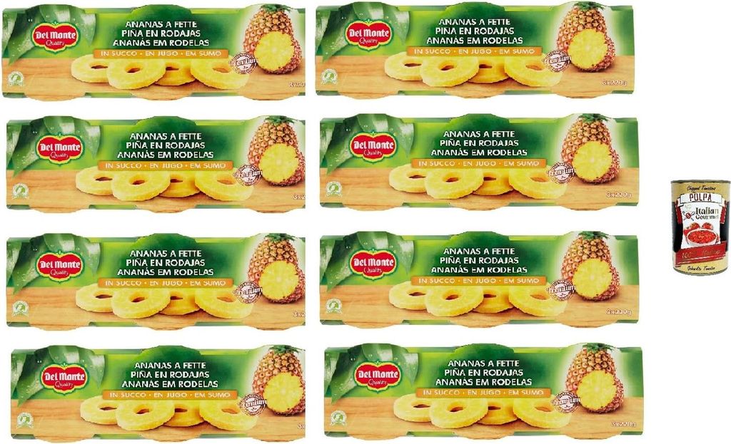 Del Monte Ananas naturale a fette 3x220gr, Ananasscheiben natur 8x 3x220gr, in der Dose + Italian Gourmet polpa 400gr