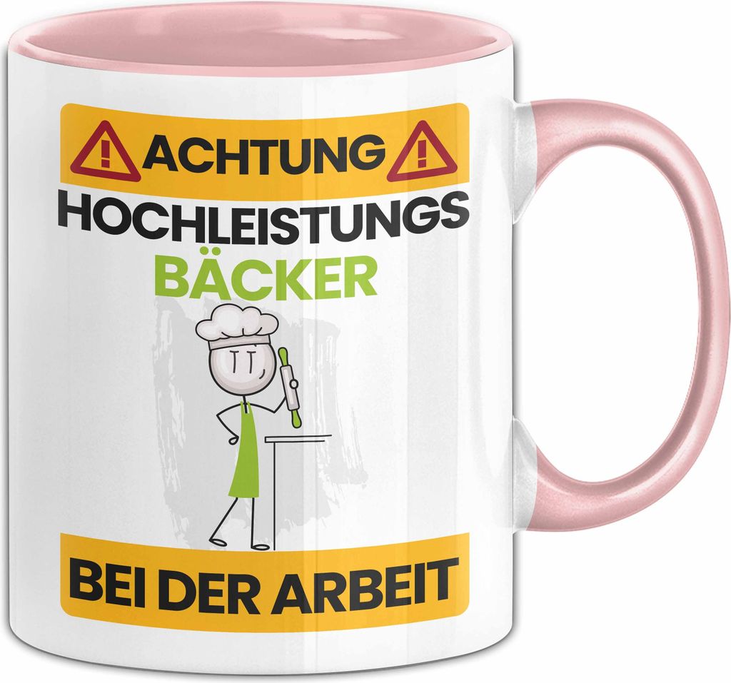 Bäcker Tasse Geschenk Lustiger Spruch Geschenkidee für Bäcker Achtung Hochleistungs Bäcker Bei Der Arbeit (Rosa)