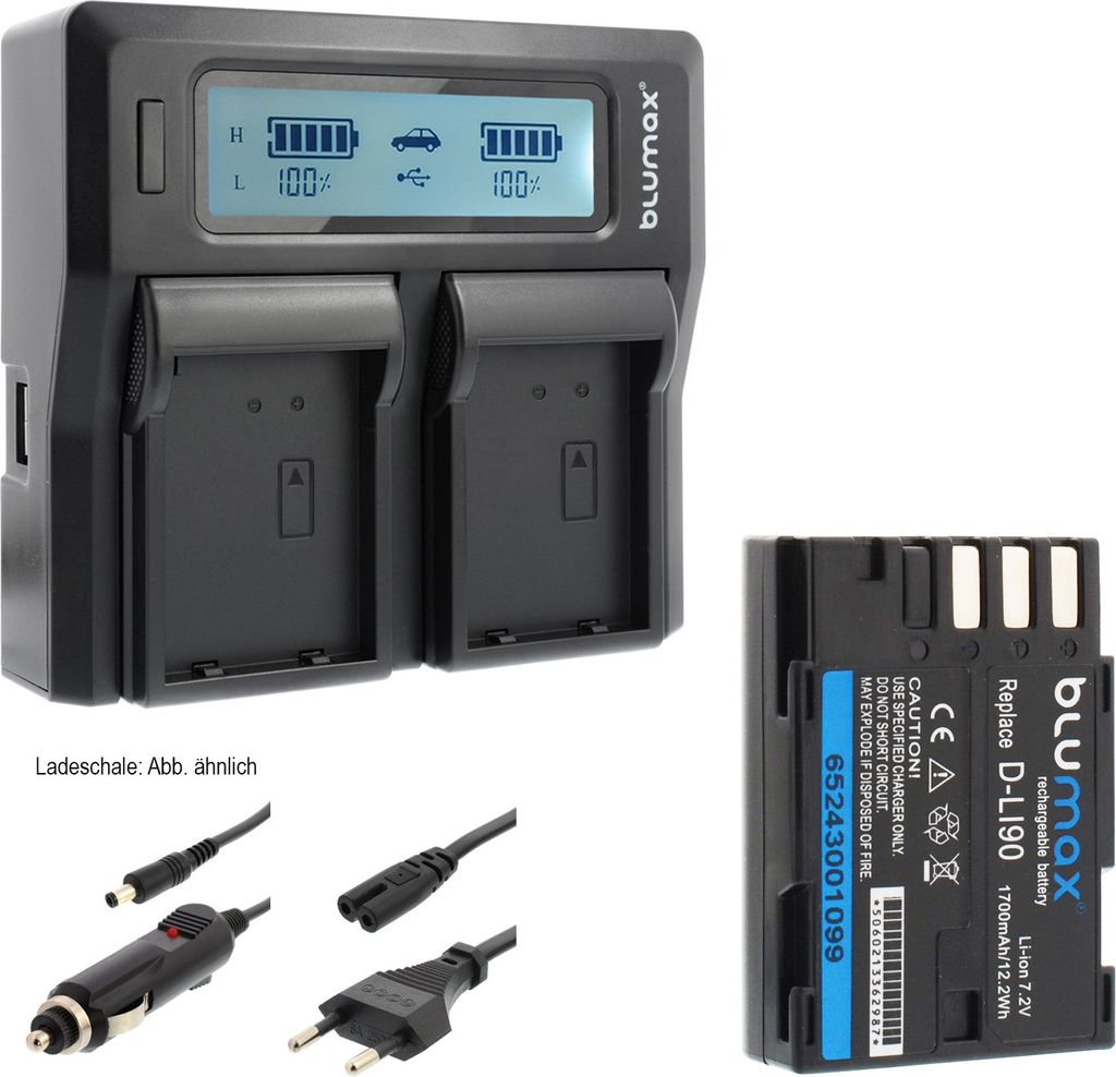 1x Akku + Lader für Pentax D-Li90 K-3 K3 K3II K5II K7 K-7 645D 645Z 1700 mAh