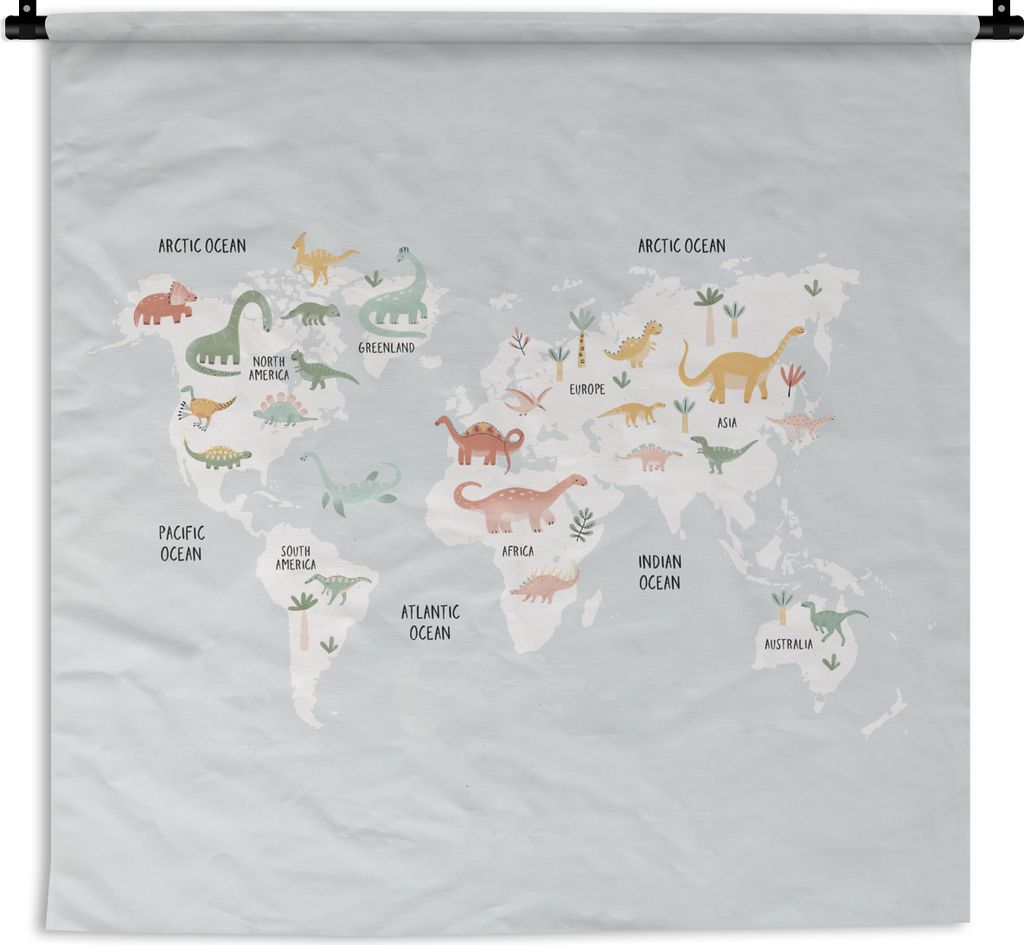 MuchoWow Wandteppich Wandbehang Karte - Kind - Dino 150x150 cm Tapisserie Dekoration Wandtuch - Wohnaccessoires - Modernes