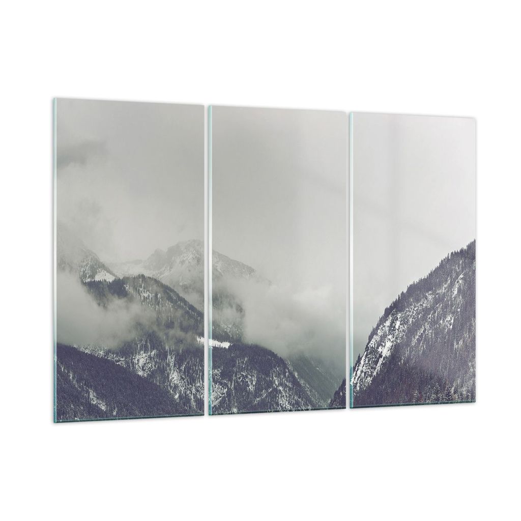 Bilder auf glas - 3 Teile - Berge Wald Nebel - 165x110cm - Glasbilder - Wandbilder - Bilder - zum Aufhängen bereit - Wanddekoration aus Glas - Gla...