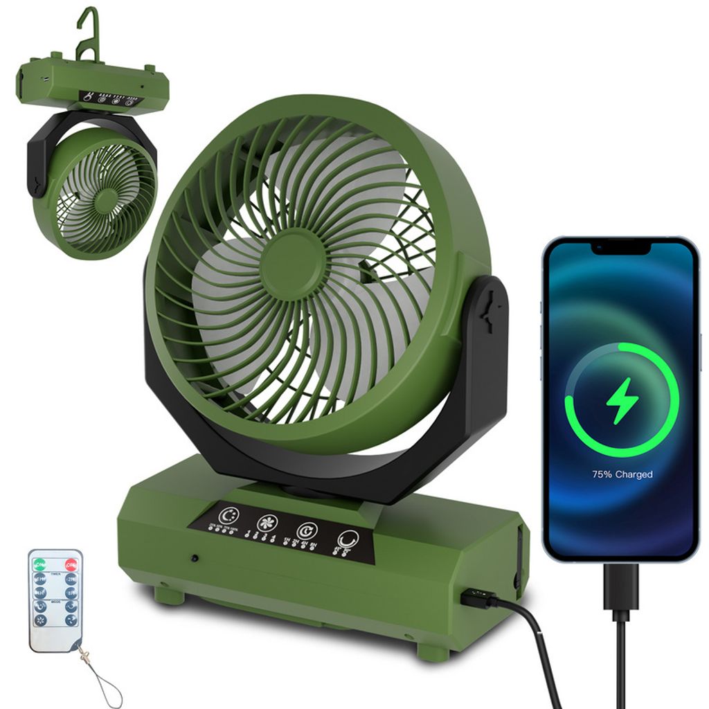 Peviasot Tischventilator,Camping Ventilator, wiederaufladbar, 20000mAh Akku, 4 Geschwindigkeiten, mit Fernbedienung, LED Licht und Haken,für Outdo...