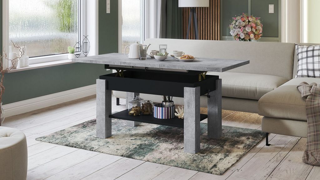 Couchtisch Astoria Beton Schwarz höhenverstellbar Produktbild 