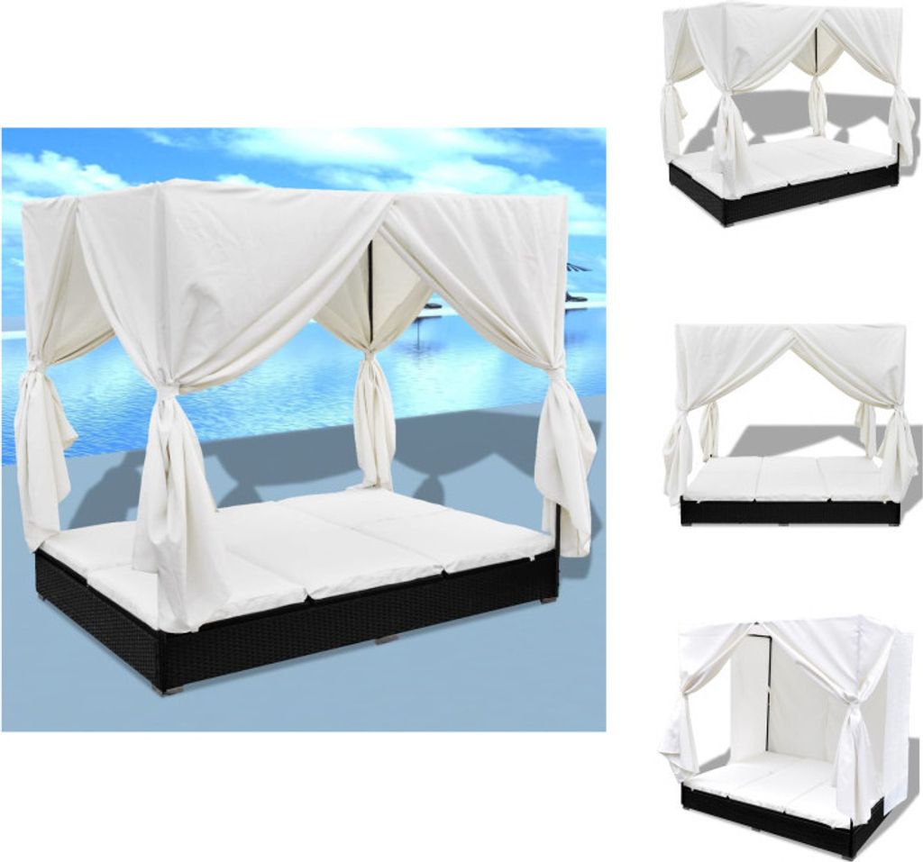 vidaXL Outdoor-Loungebett mit Vorhang Poly Rattan Schwarz - Gartenbetten