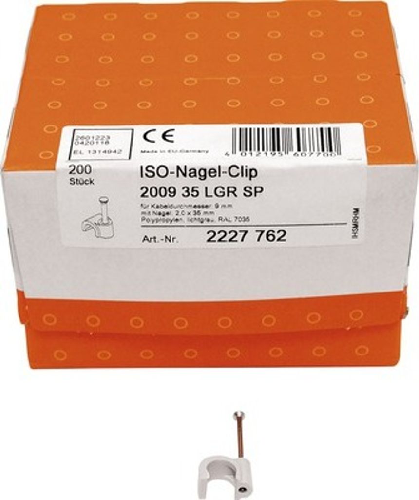 OBO 200935LGRSP ISO Nagel-Clip für Kabel 9 mm grau 200 Produktbild 
