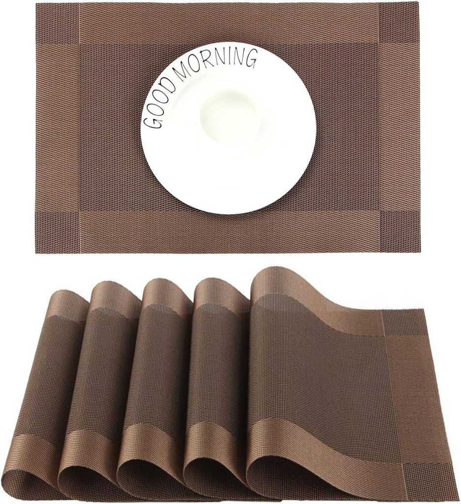 MODFU Platzsets Abwaschbar 6er Set, PVC rutschfest Tischsets Gewebte Platzdeckchen Abgrifffeste Hitzebeständig, Vinyl Placemats Platz-Matten für ...