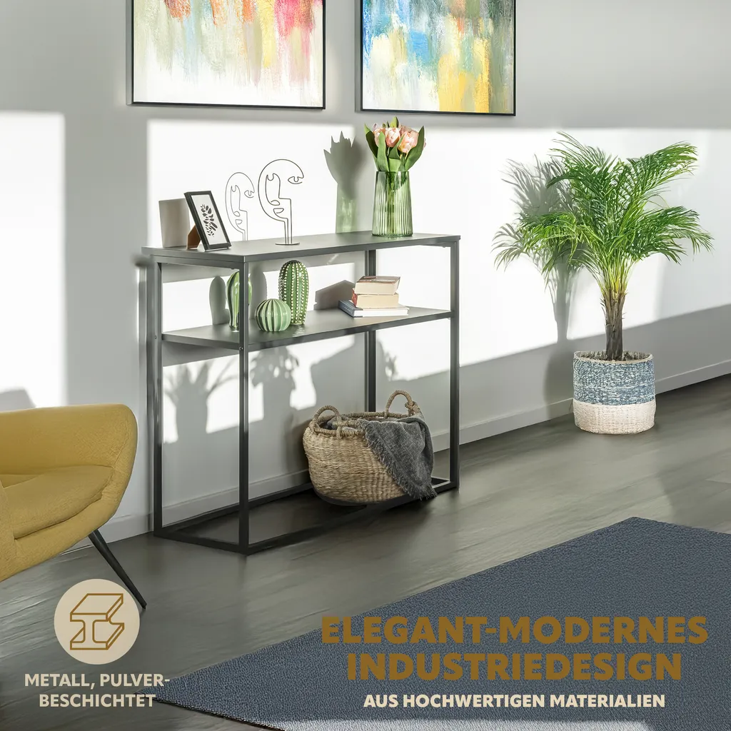 Table console étagère sur pied en métal noir, sellette décorative design - 3