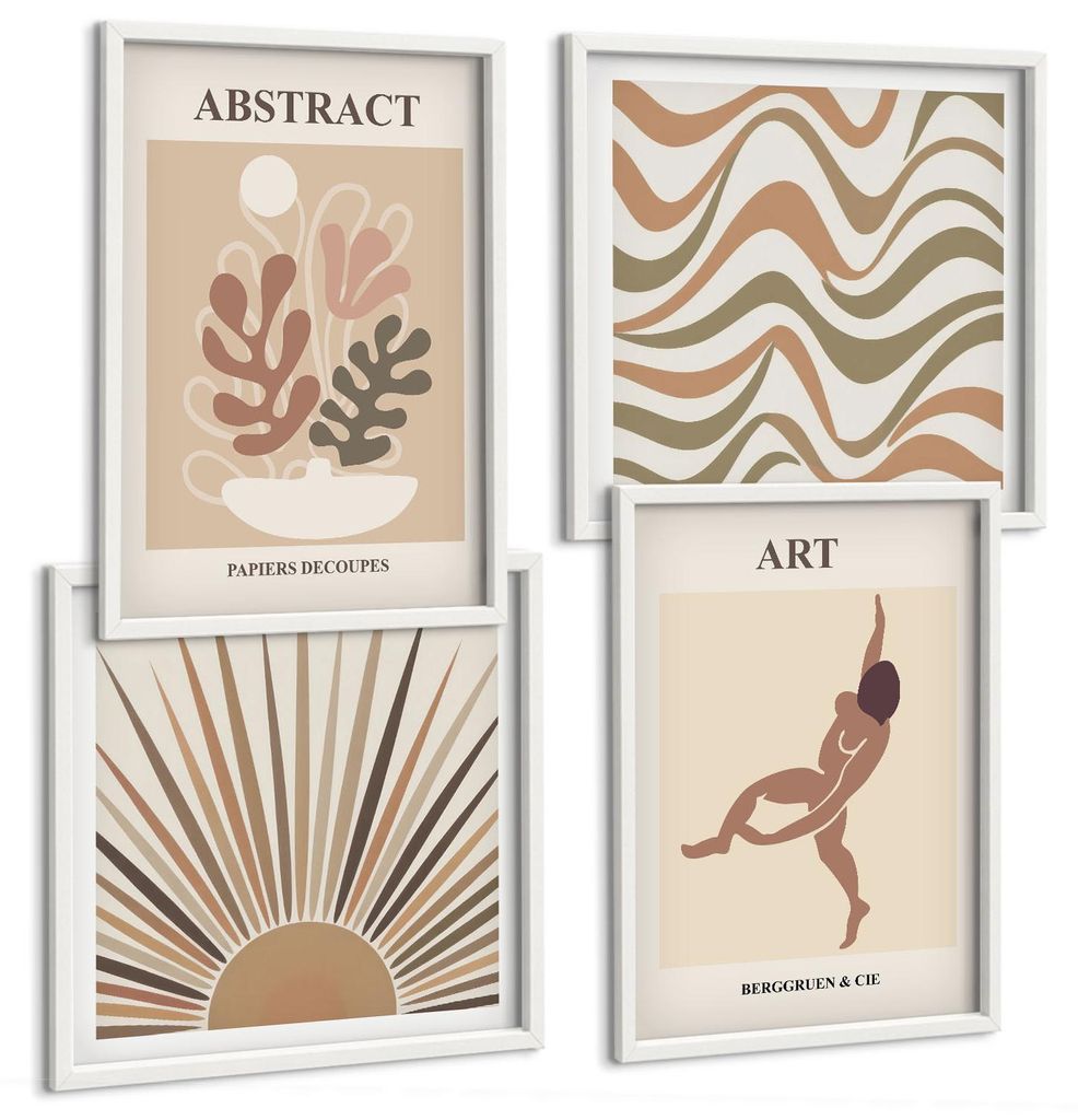 Bilder Set 4-teilig im Goldrahmen Rahmen – Wandbilder 4 Stück – gerahmte Poster für Wohnzimmer, Schlafzimmer und Flur – 50x50 cm - 40x60 cm...