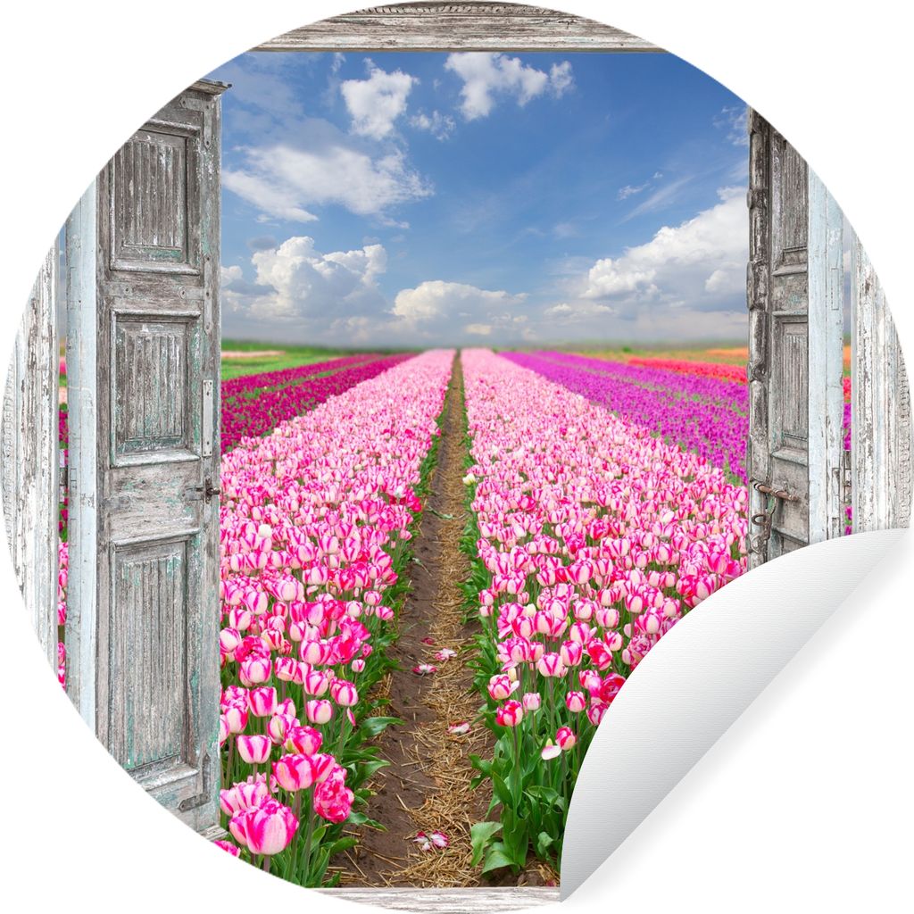 MuchoWow Runde Wandtattoo - Wandsticker Tapete Aufkleber Blumen - Tulpen - Ansicht - Regenbogen Ø 50 cm Selbstklebend und Repositionierbar - Wan...
