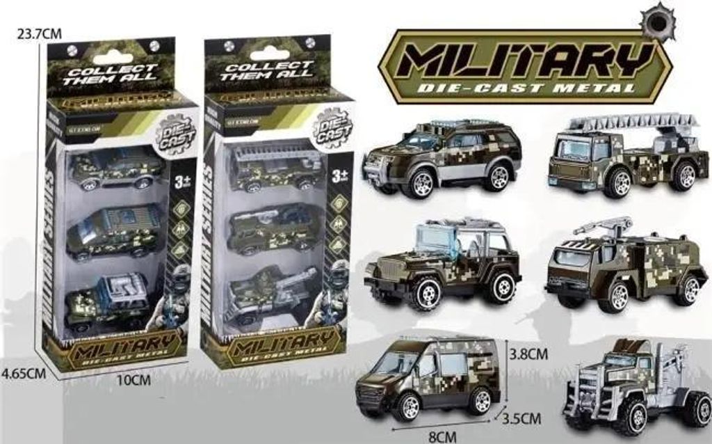 Set mit 3 Metall-Militärfahrzeugen